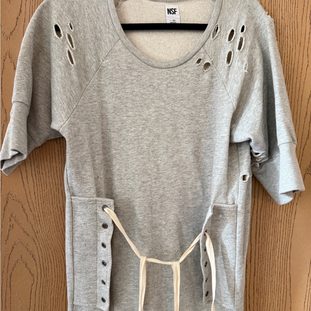 NSF Gray Short Sleeve Dress with Lace-Up Design